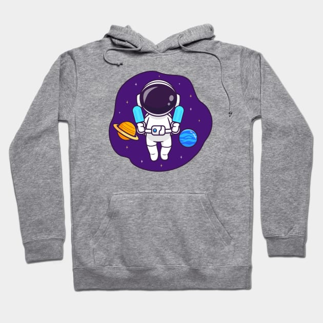 Cute Astronaut Floating In Space With Popsicle Ice Cream Cartoon Hoodie by Catalyst Labs